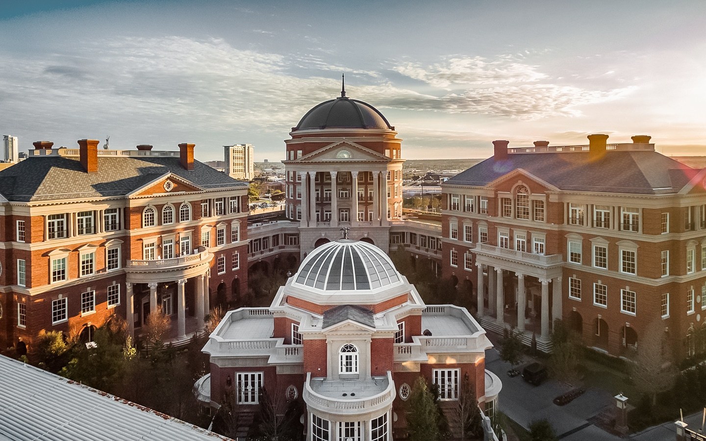 Buildings at sunset